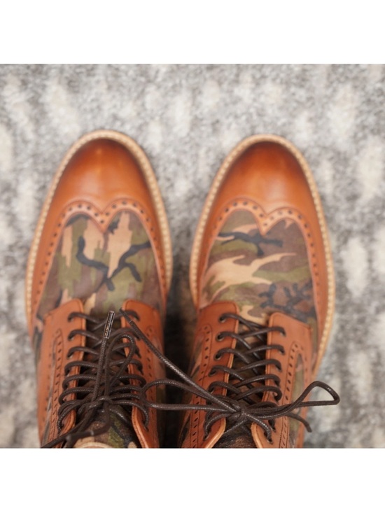 TAFT Handcraft Camo Wingtip Ankle Boots W/Leather Mens Eu 44 US 11 Green Brown main image 15